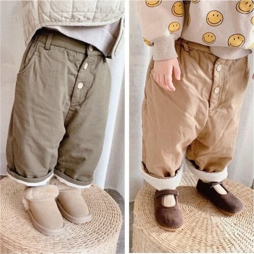 Autumn Winter New Childrens Pants Cotton Thicken Warm Casual Trousers For Baby Girls Boys Korean Solid Loose Kids Harem Pants