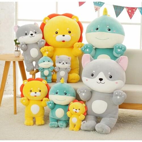 Cute Super Soft Cartoon Husky Dog Plushies Stuffed Animals Lion Dinosaurs Plush Toy Hands Up Cute Hug Toys Kids Birthday Gift