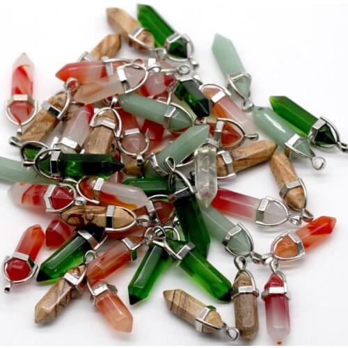 10pcs/lot Natural Quartz Pendant Hexagonal Pillar Necklace Pendant Natural Stones Pendants 7 Shapes Star Cross Moon Heart GN07