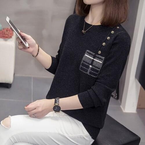 Women Button Sweater Pullovers Fall Autumn Basic Women O-Neck Sweaters Pullover Loose female High Quality Tops Knitted