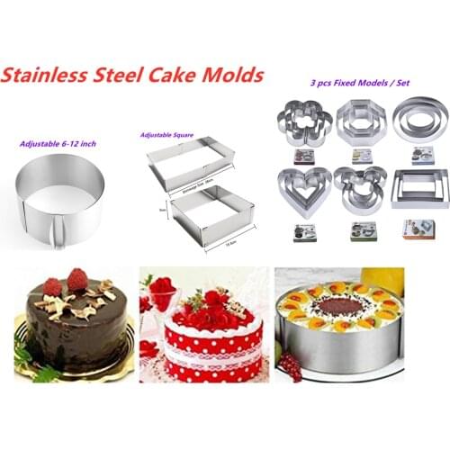 Adjustable Cake Mold Mousse Stainless Steel Circle Round / Square Mousse Baking Mold Kitchen Dessert Cake Decoration Tools