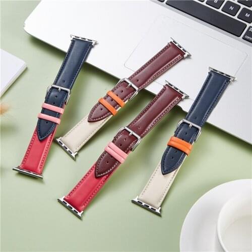 Genuine Leather Watch Straps for Apple Series 6 SE 5 4 3 Fashion Colorful Women Watchband 38mm 40mm 42mm 44mm Strap for iwatch