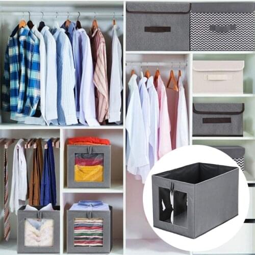 Gray Non-Woven Fabric Storage Box With Window Foldable Car Toy Clothes Storage Box Home Cabinet Clothes Storage Box