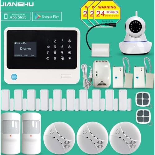 Home Security Alarm System with Smoke Detector Wifi GSM Home Alarm System with Waterleak Detector WIFI Alarm System with Camera