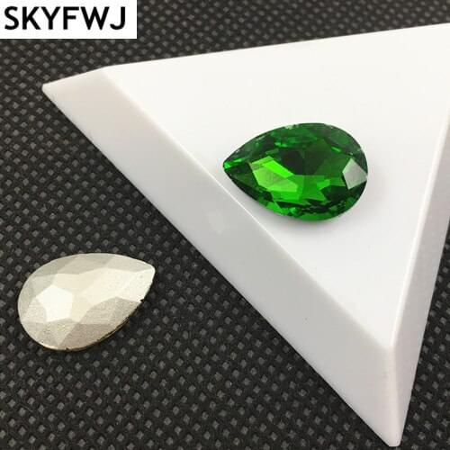 Grass green Color TEARDROP Glass Crystal POINTED BACK Rhinestones 4x6,7x10,10x14,13x18,18x25,20x30,30x40mm Dress Drop stone