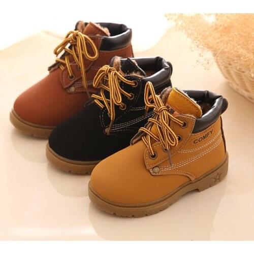 Comfy Kids Winter Fashion Child Leather Snow Boots For Girls Boys Warm Martin Boots Shoes Casual Plush Child Baby Toddler Shoes