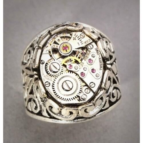 Vintage 925 Silver Punk Watch Gear Ring for Men and Women Party Gift Jewelry Ring Wholesale