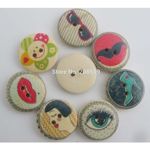 WBNWSO Free shipping Randomly 50pcs 20mm nature wood Round buttons fashionable sewing accessories