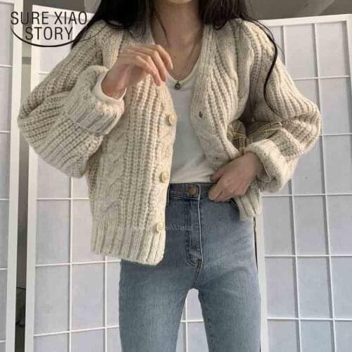 2021 Autumn Winter Lady Loose Sweaters Women Cardigan Warm Knitted Sweater Jacket Lazy Wind Fashion Knitted Cardigans Coat 16692