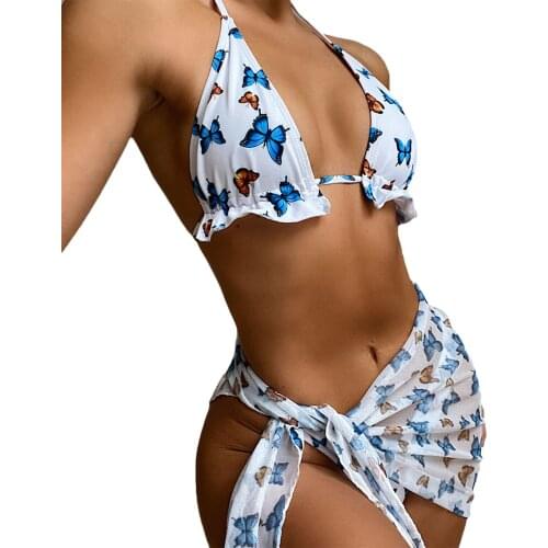 Women Sexy Casual Print Bikini Sleeveless Backless Top and Briefs Swimsuit Classic Two-Piece Bikini With Bare Midriff