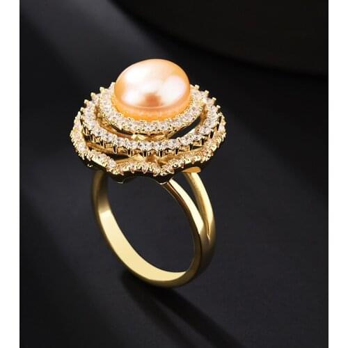 Gold Plated Opening Ring Female Fashion Personalized Index Finger Ring Jewelry Korean Simple Freshwater Pearl