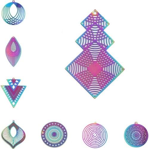10 PCs Geometric Stainless Steel Filigree Stamping Connectors & Pendants For Necklace Earrings Making Findings Purple Charms