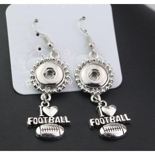 19styles to choose! Diy Snap Jewelry I Love football Snap Metal 12mm Button Charm Earrings For Women Girls Dangle Earrings