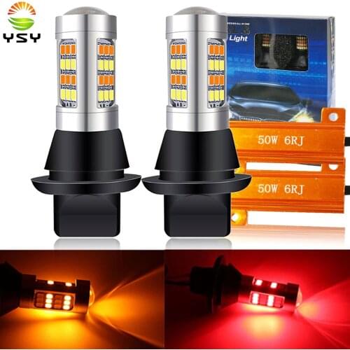 For Car Lighting 2pcs 1156 High Power Dual Color Switchback LED Bulb P21W S25 BA15S 2835 42LED Daytime Running Turn Signal Lamp