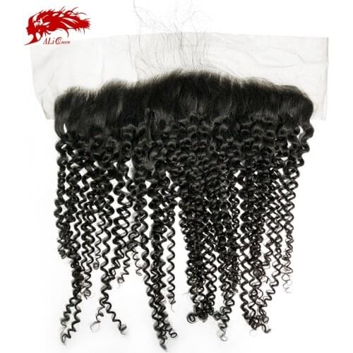 Ali Queen Brazilian Virgin Human Hair Kinky Curly Ear to Ear Lace Frontal 10" To 20" Natural Color 13X4 Frontal With Baby Hair