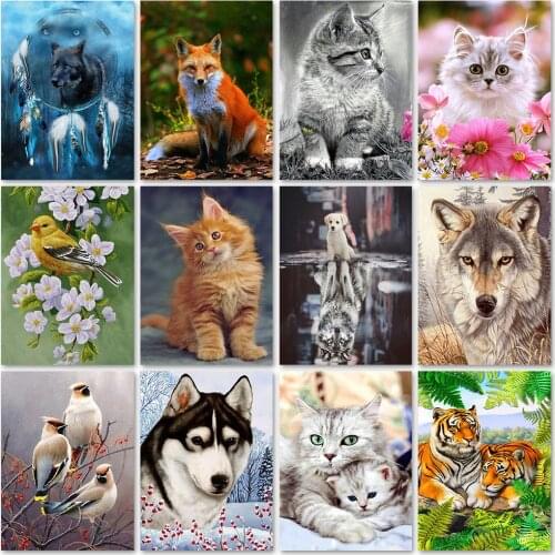 5D DIY Diamond Painting Animal Series Full Diamond Embroidery Wolf Cat Cross Stitch Kits Diamond Art Animal Picture Home Decor