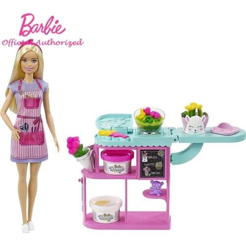 Barbie Girl Florist Playset 12-Inch Blonde Doll Princess Flower-Making Station Different Color Love Bear Accessories GTN58 Toy