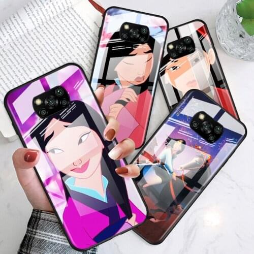 Disney Princess MuLan for Xiaomi POCO X3 NFC F3 M2 X2 F2 Redmi K30 Redmi Note 9 Pro Luxury Tempered Glass Phone Case Cover