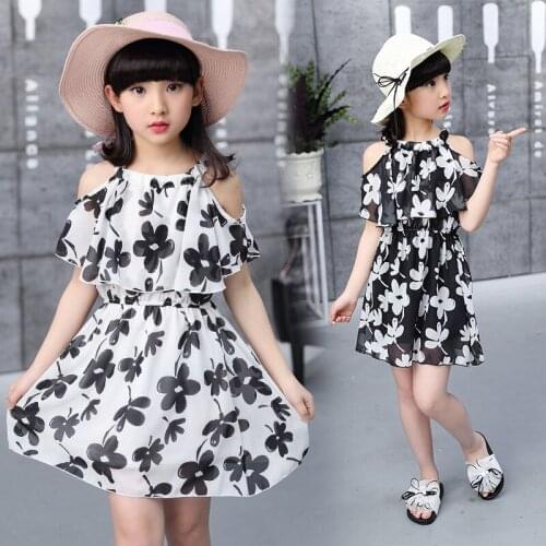 Children Summer Chiffon Dresses 2019 New Flower Print Girls Clothing Baby Kids Princess Dress For 3 to 12 Years Old Clothes