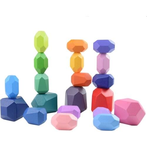 Kids Montessori Concept Educational Toys Wooden Colored Stone Jenga Boys Girls Jenga High Educational Toy Decoration