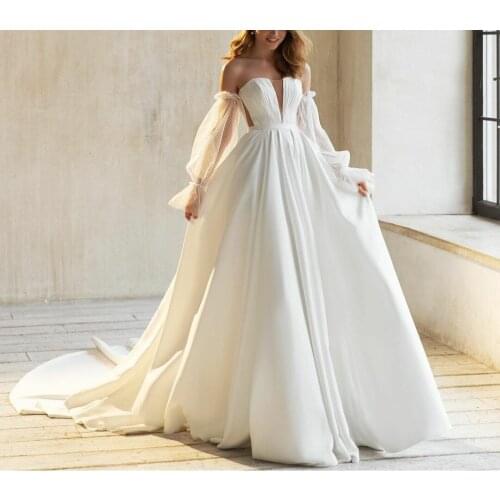 Retro Long Satin Wedding Dresses with Pockets A-Line Corset Back Sweep Train Vestidos de Novia Abendkleid Bridal Gown for Women