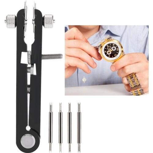 6825 Alloy Watch Strap Remover Adjuster Tool Professional V-shaped Spring Bar Plier (Black 6-Pin) for Watchmaker Watch tool a