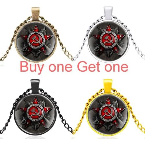 Classic Soviet Medal Cccp Sickle Hammer Glass Dome Pendant Necklace Jewelry Men Women Jewelry Accessories Gifts