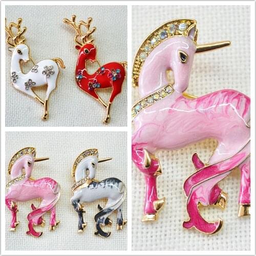Timlee X098 New Trendy Sweet Enamel Drops Of Oil Animal Deer Unicorn Rhinestone Metal Brooch Pins,Popular Jewelry Wholesale