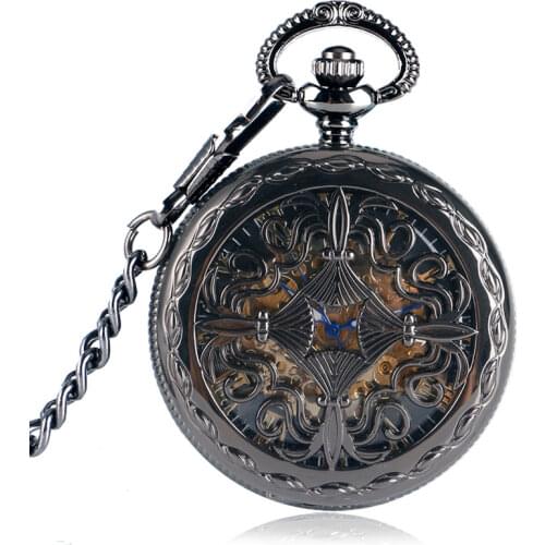 Trendy Gothic Grilles Flower Case Luxury Nurse Steampunk Skeleton Automatic Mechanical Gift Pocket Watch Chain Reloj de bolsillo