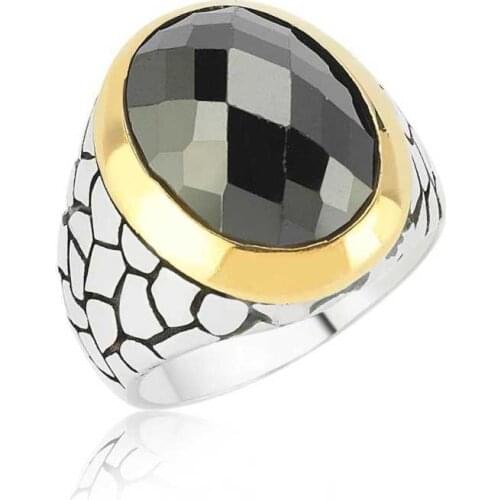 Silver Black Stone Men 'S Ring