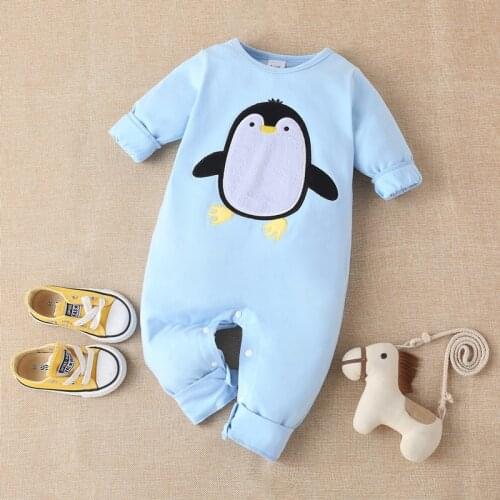 2021 New Baby Rompers Baby Clothes Spring Fall Cute Cartoon Animal Penguin Long Sleeve Baby Pajama Romper Baby One Pieces 0-18M