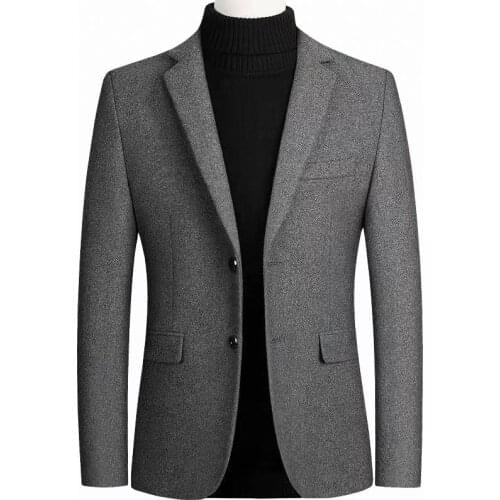 2021 New Mens Blazer Solid Color Boutique Fashion Woolen Cloth Casual Business Male Slim Suit Jacket Dress Coat