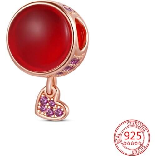 New Hot 925 Sterling Silver Red Round Peach Heart Charm&Bead Fit Original Pandora Bracelet&Bangle Charms for Jewelry Making Fine