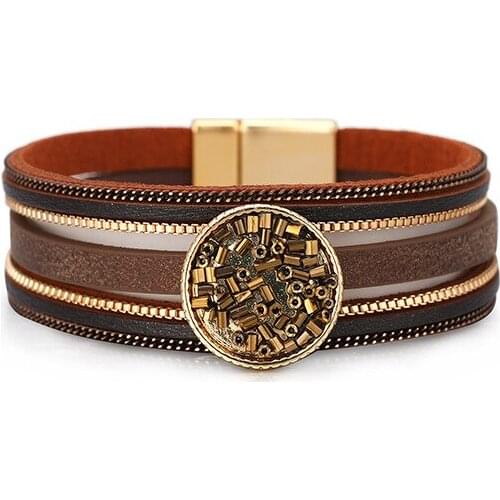 ORNAPEADIA 2021 New Style Female Bracelet Bohemian Multi-layer Leather Wide Side Fashion Magnetic Clasp Bracelet Wholesale