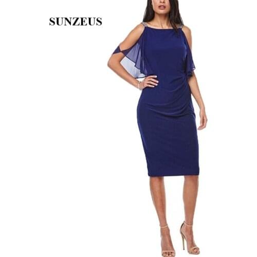 Beaded Straps Mother Of The Bride Dress For Weddings Knee Length Navy Blue Chiffon Women Formal Dresses Lady Wedding Dinner Gown