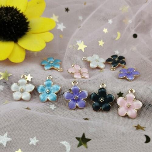 20PCS Enamel Flower Charms For Earrings Pendants 14*17MM Jewelry Findings Handmade Craft DIY Bangle Bracelet Decor 5 Colors