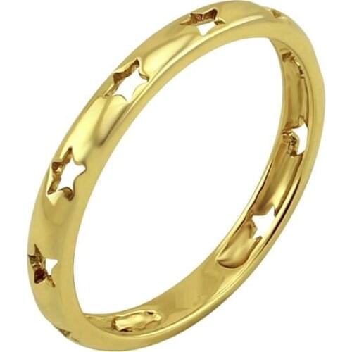 Gold Color Simple Fashion Finger Jewelry Engraved Hollow Star Plain Stacking Band Women Rings