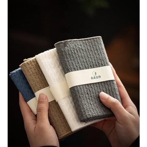 Simple Thickened Water-Absorbent Tea Towel Tablecloth Household Tea Room Cotton Linen SquareTowel Mat Tea Ceremony Utensils