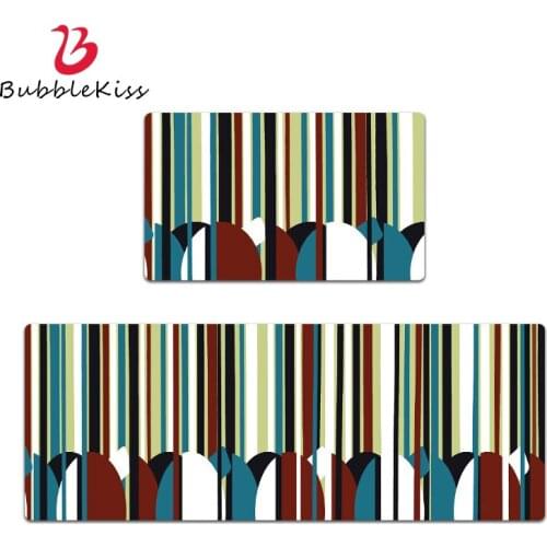 Bubble Kiss PVC Kitchen Mat Waterproof Oil Proof Carpet Home Bathroom Doormat Anti Slip Foot Pad Creative Colorful Striped Rugs
