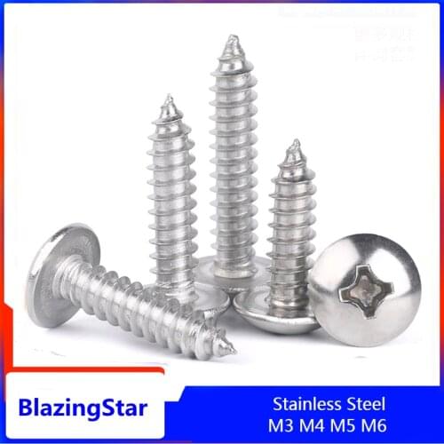 M3 M4 M5 M6 * 6-100mm 304 Stainless Steel Self-tapping Truss Screws Round Large Flat Round Head Cross Mushroom Phillips Screws