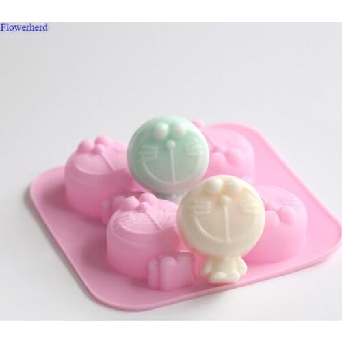 Four Cavities Small Doraemon Fondant Cake Silicone Mold Soft Material DIY Handmade Soap Cartoon Silicone Mold Chocolate Mold