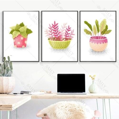 Nordic Minimalist Posters and Prints Cute Cartoon Watercolor Cactus Plant Canvas Painting Wall Art Picture for Living Room Decor