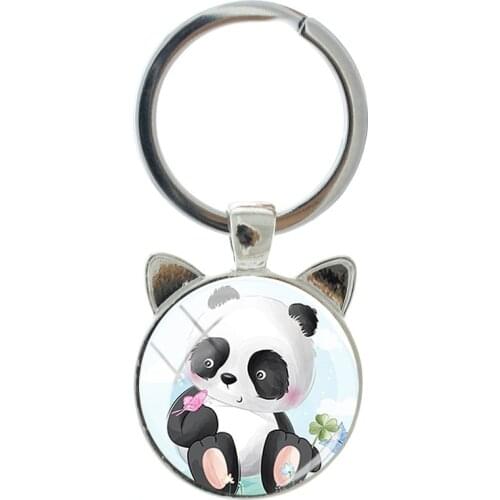 TAFREE Cute Panda Image Interesting Shape Novelty Handmade Silver-plated Cat Ear Keychain Men And Women Accessories Jewelry