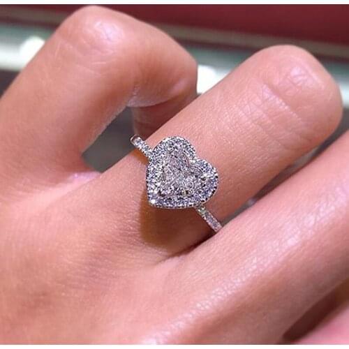 USTAR Shiny CZ Crystals Heart Engagement Rings for women Cubic Zirconia silver color Finger Wedding Rings Female jewelry Anel