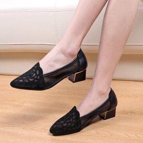 2019 New Fashion Ladies Shallow Mouth Black High Heel Ladies Mesh Thick Bottom Autumn Pointed Single Shoes Ladies Sandals K7-02
