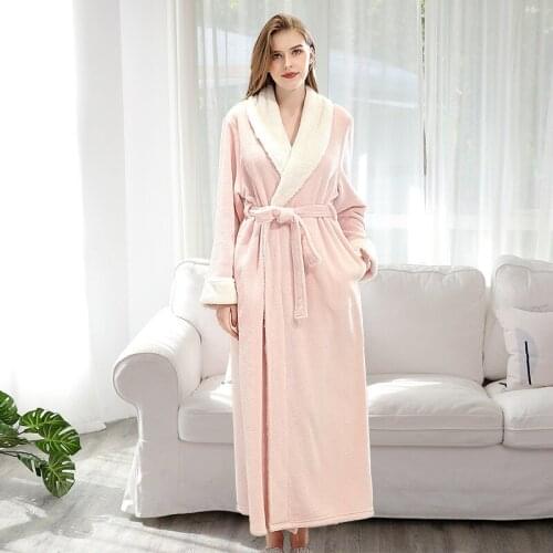 Bathrobe Women Solid Thicken Warm Robe Flannel Kimono Bath Robe Dressing Gowns Sleepwear Homewear Nightie
