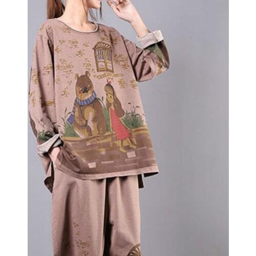 Plus Size 2 Pieces Suit Clothes Fashion Ladies Cartoon Print Two Piece Set Womens Tops And Pants Cotton Tracksuit SA045S50