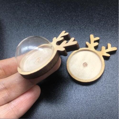 10pcs/lot Deer Antler shape wood material Cameo Cabochon wood frame base setting with glass dome DIY glass cover Pendants