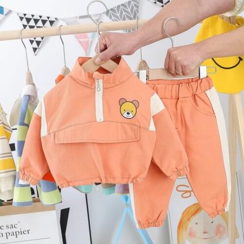 2020 Toddler Boys Clothing Sets Cartoon Bear Print Long Sleeve Hoodies Pants 2pcs Kids Clothing Baby Girls Suits 1 2 3 4 Years