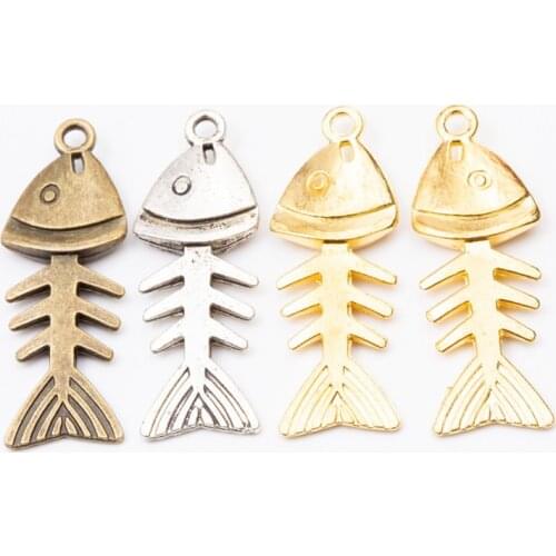20Pcs/lot Fashion Fish Charms 35x12x3mm Fish Bone Charms Metal Lots Wholesale
